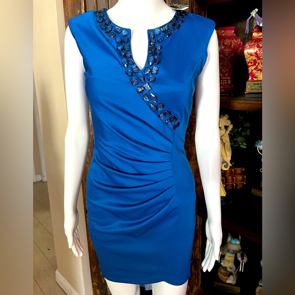 Royal blue beaded collar cocktail dress size medium